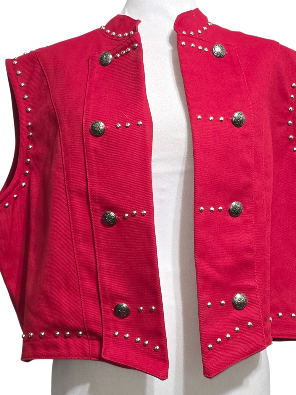 Vintage Cactus Flower Red Studded Western Vest Southwestern Cowgirl Rodeo Jacket